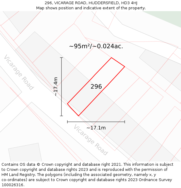 296, VICARAGE ROAD, HUDDERSFIELD, HD3 4HJ: Plot and title map