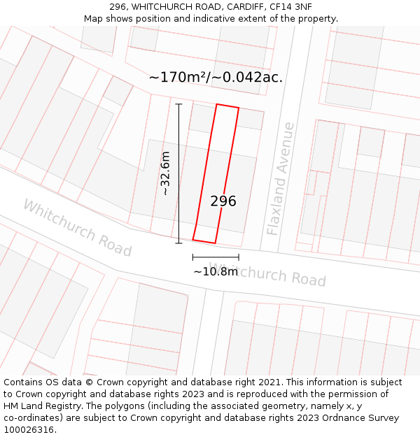 296, WHITCHURCH ROAD, CARDIFF, CF14 3NF: Plot and title map