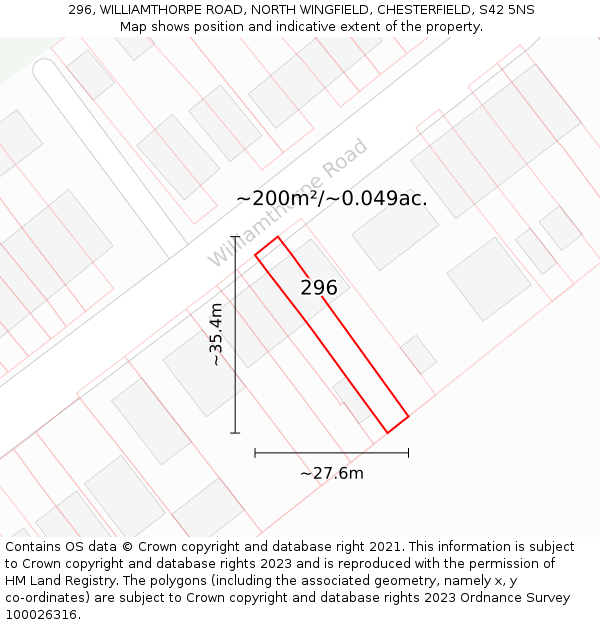 296, WILLIAMTHORPE ROAD, NORTH WINGFIELD, CHESTERFIELD, S42 5NS: Plot and title map