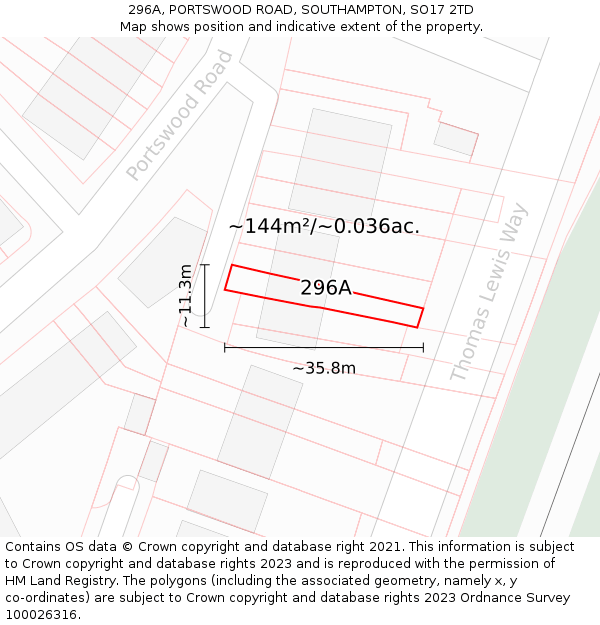 296A, PORTSWOOD ROAD, SOUTHAMPTON, SO17 2TD: Plot and title map