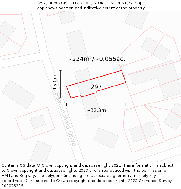 297, BEACONSFIELD DRIVE, STOKE-ON-TRENT, ST3 3JE: Plot and title map