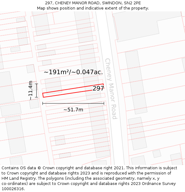 297, CHENEY MANOR ROAD, SWINDON, SN2 2PE: Plot and title map