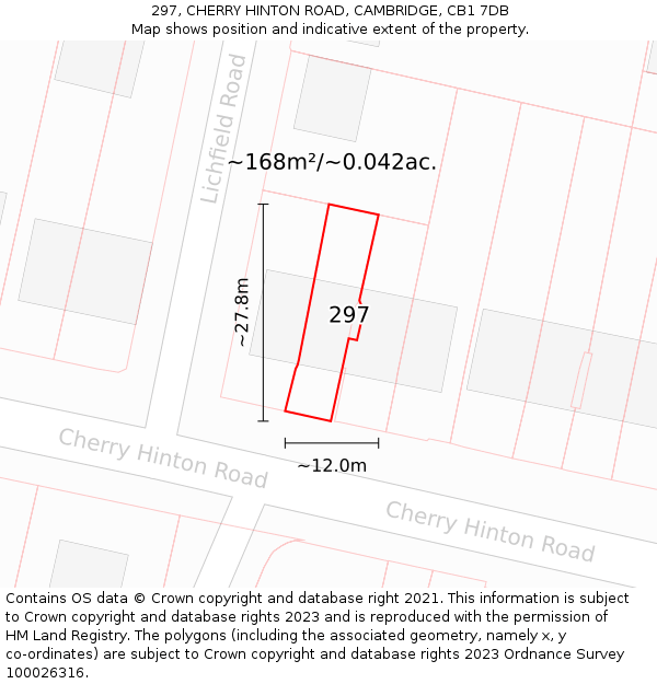 297, CHERRY HINTON ROAD, CAMBRIDGE, CB1 7DB: Plot and title map