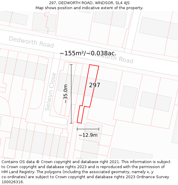 297, DEDWORTH ROAD, WINDSOR, SL4 4JS: Plot and title map