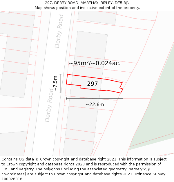 297, DERBY ROAD, MAREHAY, RIPLEY, DE5 8JN: Plot and title map
