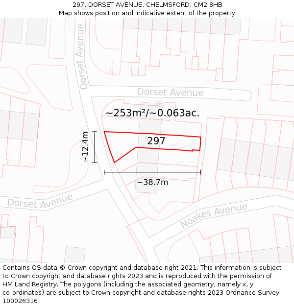 297, DORSET AVENUE, CHELMSFORD, CM2 8HB: Plot and title map