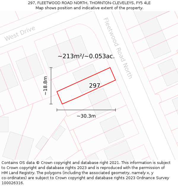 297, FLEETWOOD ROAD NORTH, THORNTON-CLEVELEYS, FY5 4LE: Plot and title map