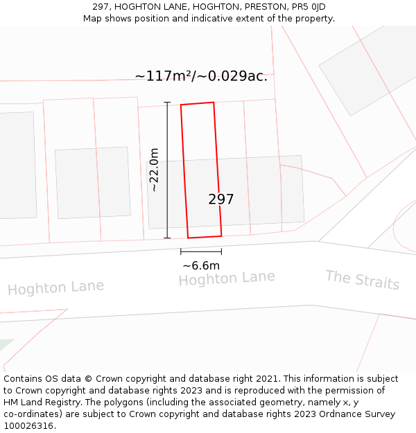 297, HOGHTON LANE, HOGHTON, PRESTON, PR5 0JD: Plot and title map