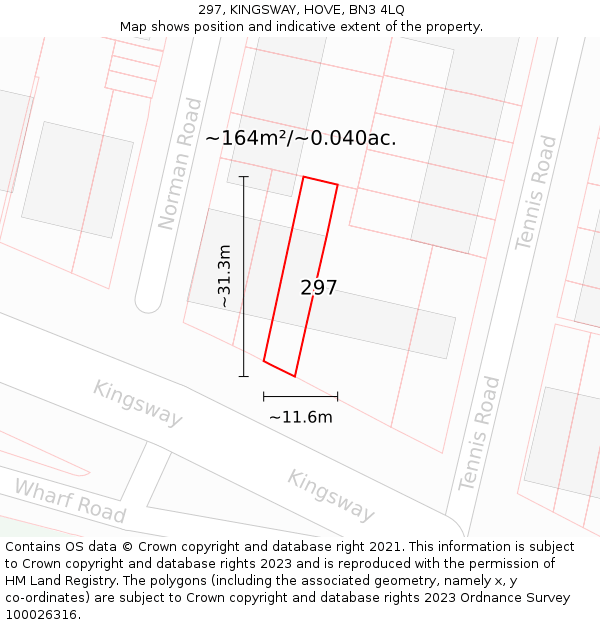 297, KINGSWAY, HOVE, BN3 4LQ: Plot and title map