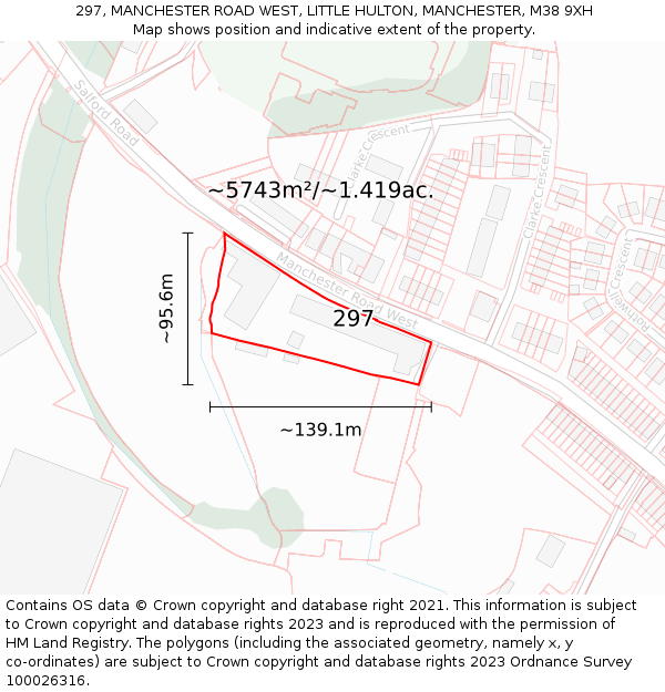 297, MANCHESTER ROAD WEST, LITTLE HULTON, MANCHESTER, M38 9XH: Plot and title map