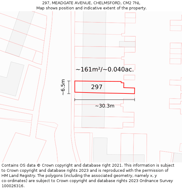 297, MEADGATE AVENUE, CHELMSFORD, CM2 7NL: Plot and title map