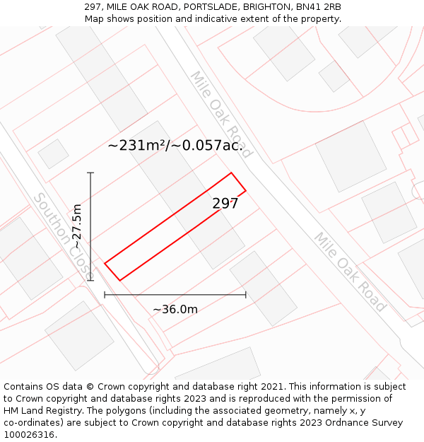 297, MILE OAK ROAD, PORTSLADE, BRIGHTON, BN41 2RB: Plot and title map