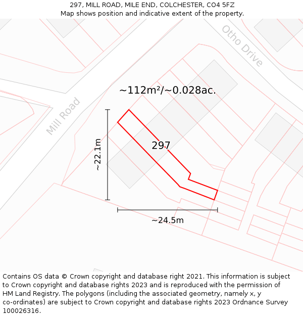 297, MILL ROAD, MILE END, COLCHESTER, CO4 5FZ: Plot and title map