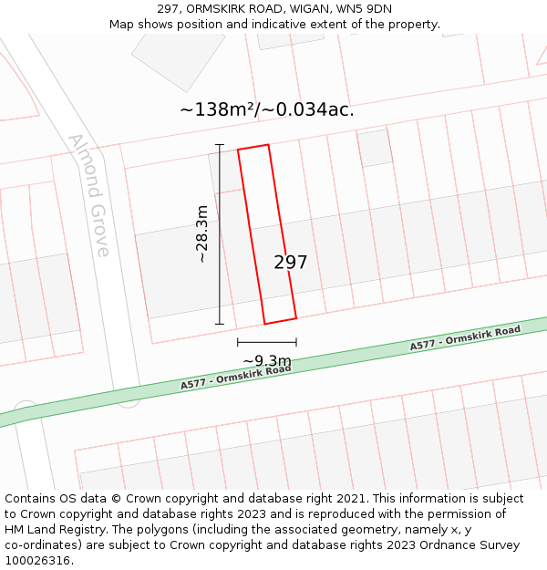 297, ORMSKIRK ROAD, WIGAN, WN5 9DN: Plot and title map