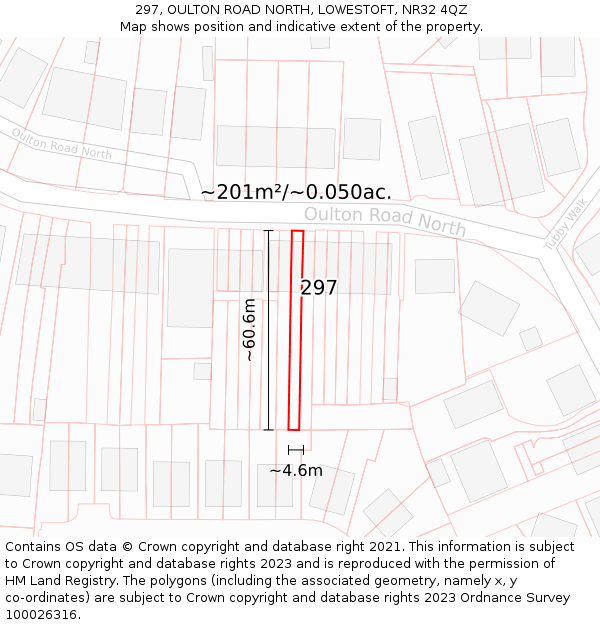 297, OULTON ROAD NORTH, LOWESTOFT, NR32 4QZ: Plot and title map