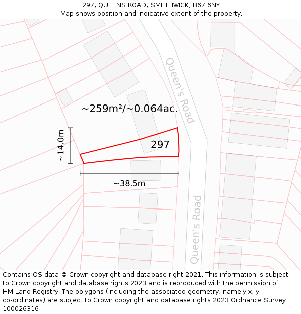 297, QUEENS ROAD, SMETHWICK, B67 6NY: Plot and title map