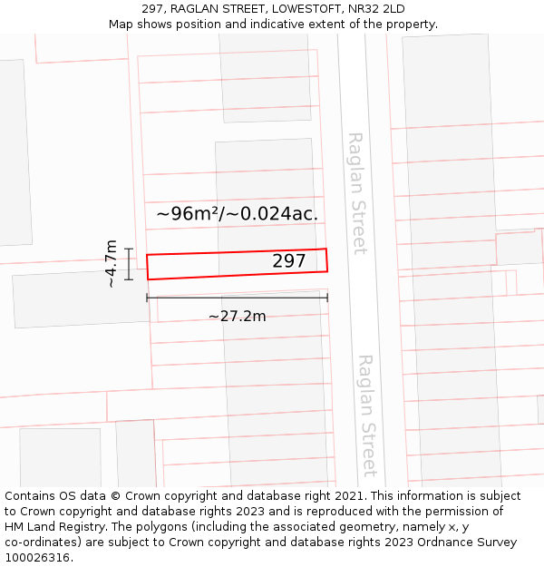 297, RAGLAN STREET, LOWESTOFT, NR32 2LD: Plot and title map