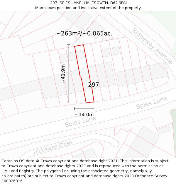 297, SPIES LANE, HALESOWEN, B62 9BN: Plot and title map
