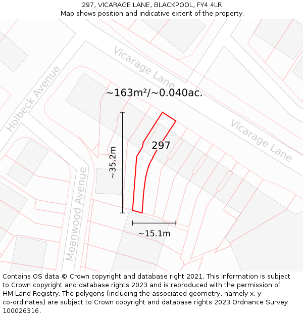 297, VICARAGE LANE, BLACKPOOL, FY4 4LR: Plot and title map