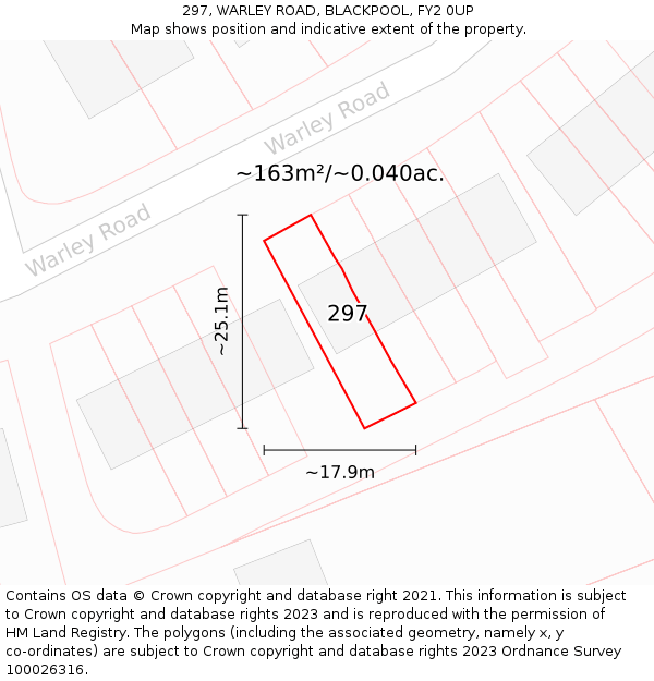297, WARLEY ROAD, BLACKPOOL, FY2 0UP: Plot and title map