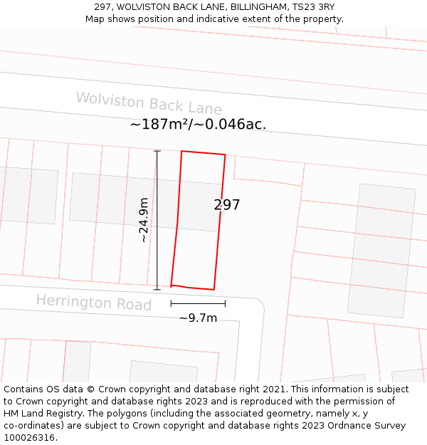 297, WOLVISTON BACK LANE, BILLINGHAM, TS23 3RY: Plot and title map