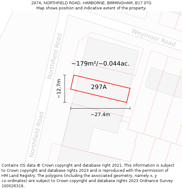 297A, NORTHFIELD ROAD, HARBORNE, BIRMINGHAM, B17 0TG: Plot and title map