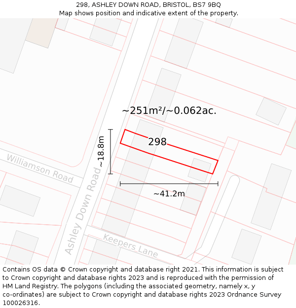 298, ASHLEY DOWN ROAD, BRISTOL, BS7 9BQ: Plot and title map