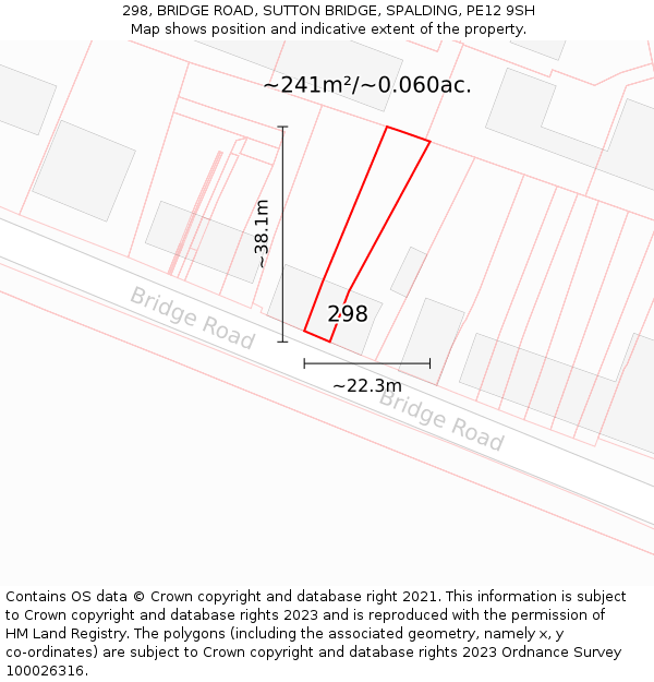 298, BRIDGE ROAD, SUTTON BRIDGE, SPALDING, PE12 9SH: Plot and title map