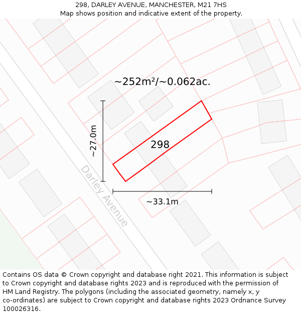 298, DARLEY AVENUE, MANCHESTER, M21 7HS: Plot and title map