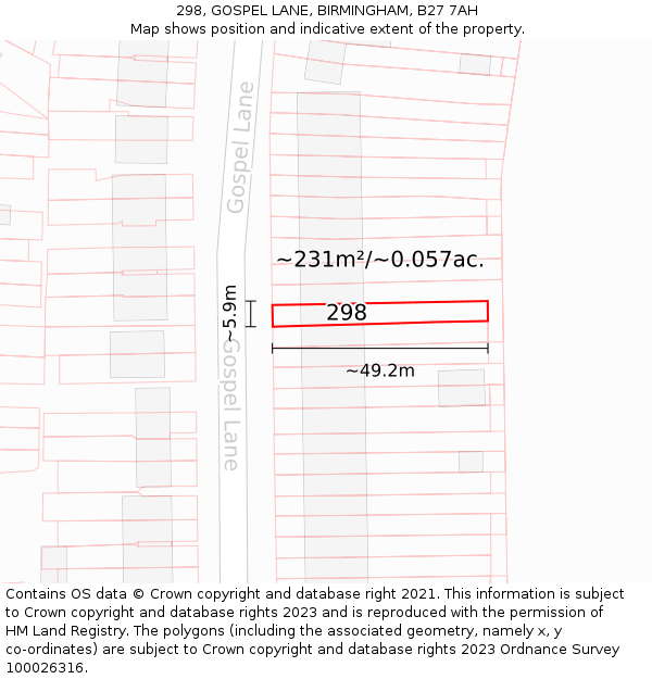 298, GOSPEL LANE, BIRMINGHAM, B27 7AH: Plot and title map