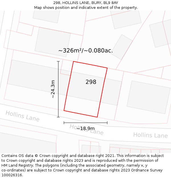 298, HOLLINS LANE, BURY, BL9 8AY: Plot and title map