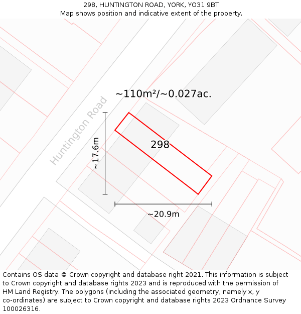 298, HUNTINGTON ROAD, YORK, YO31 9BT: Plot and title map