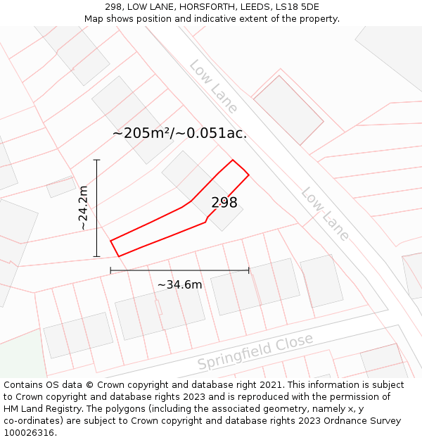 298, LOW LANE, HORSFORTH, LEEDS, LS18 5DE: Plot and title map