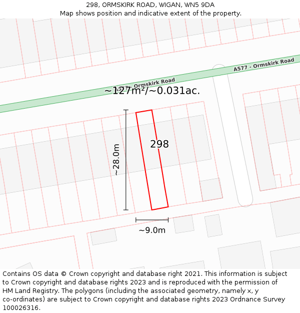 298, ORMSKIRK ROAD, WIGAN, WN5 9DA: Plot and title map