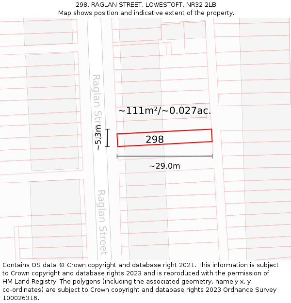 298, RAGLAN STREET, LOWESTOFT, NR32 2LB: Plot and title map