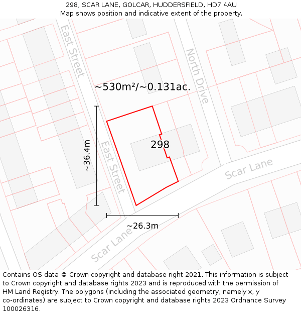 298, SCAR LANE, GOLCAR, HUDDERSFIELD, HD7 4AU: Plot and title map