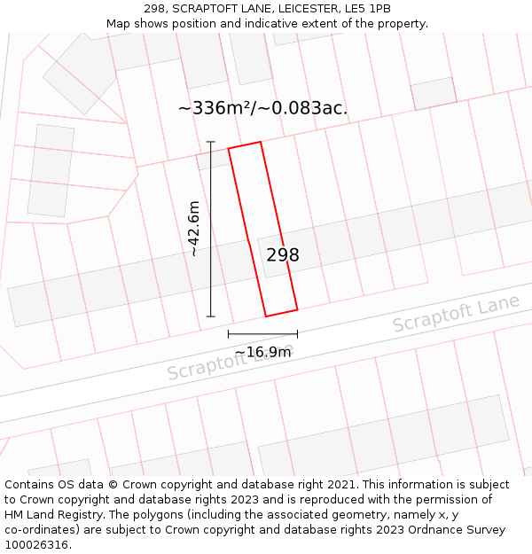 298, SCRAPTOFT LANE, LEICESTER, LE5 1PB: Plot and title map