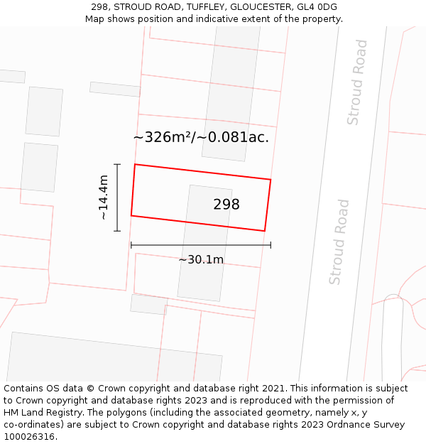 298, STROUD ROAD, TUFFLEY, GLOUCESTER, GL4 0DG: Plot and title map