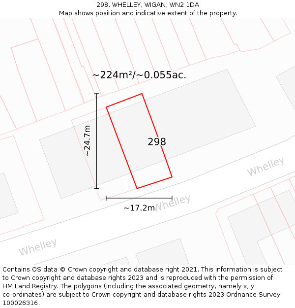 298, WHELLEY, WIGAN, WN2 1DA: Plot and title map