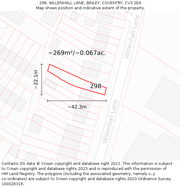 298, WILLENHALL LANE, BINLEY, COVENTRY, CV3 2EA: Plot and title map
