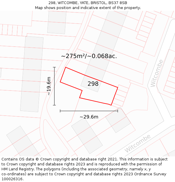 298, WITCOMBE, YATE, BRISTOL, BS37 8SB: Plot and title map