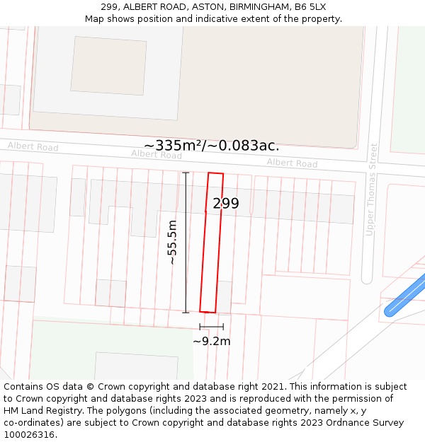 299, ALBERT ROAD, ASTON, BIRMINGHAM, B6 5LX: Plot and title map