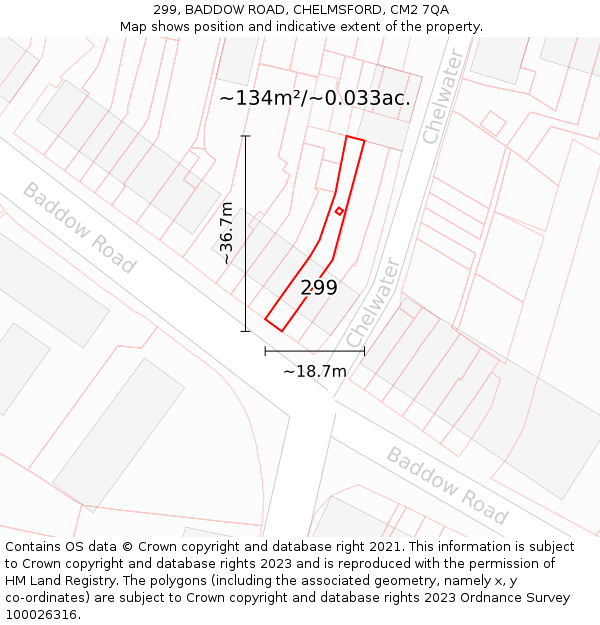 299, BADDOW ROAD, CHELMSFORD, CM2 7QA: Plot and title map