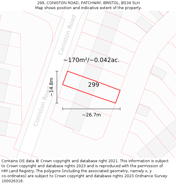 299, CONISTON ROAD, PATCHWAY, BRISTOL, BS34 5LH: Plot and title map