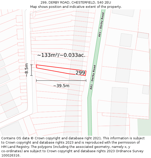 299, DERBY ROAD, CHESTERFIELD, S40 2EU: Plot and title map
