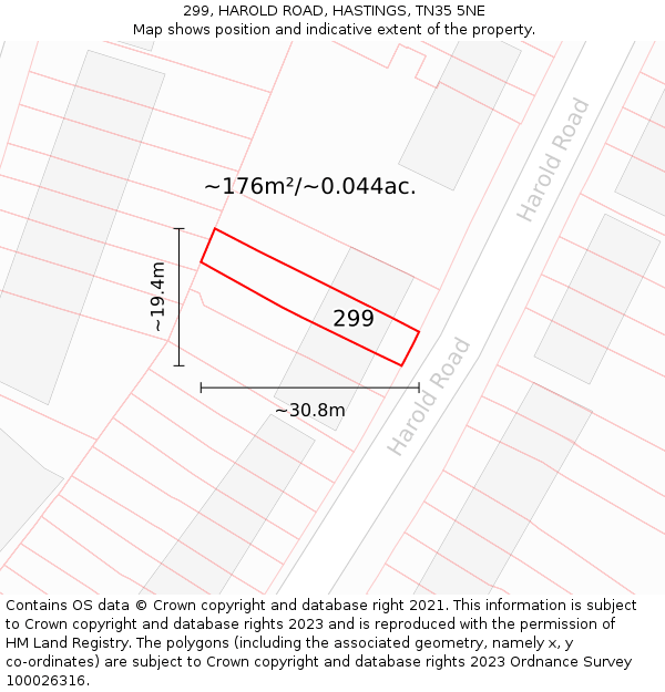 299, HAROLD ROAD, HASTINGS, TN35 5NE: Plot and title map