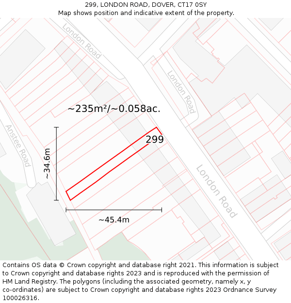 299, LONDON ROAD, DOVER, CT17 0SY: Plot and title map