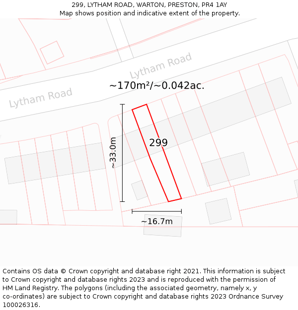 299, LYTHAM ROAD, WARTON, PRESTON, PR4 1AY: Plot and title map