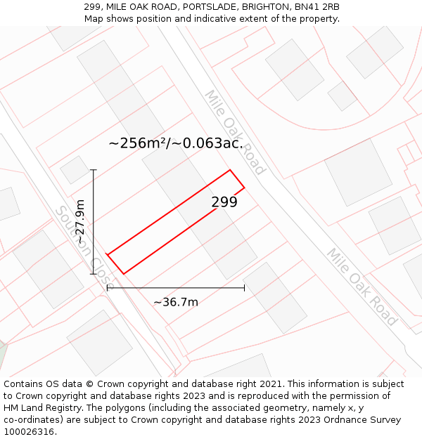 299, MILE OAK ROAD, PORTSLADE, BRIGHTON, BN41 2RB: Plot and title map