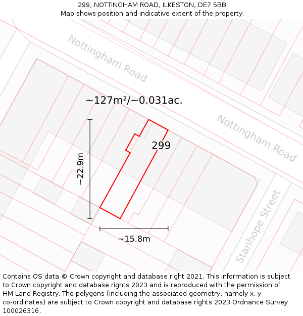 299, NOTTINGHAM ROAD, ILKESTON, DE7 5BB: Plot and title map